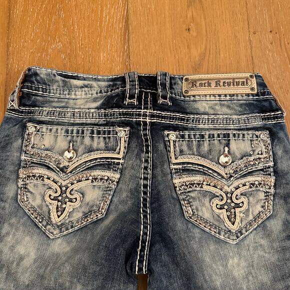 Rock Revival Y2K Blinged “Raven” Straight Leg Jeans Size 28 Zebra Interior - Picture 1 of 6
